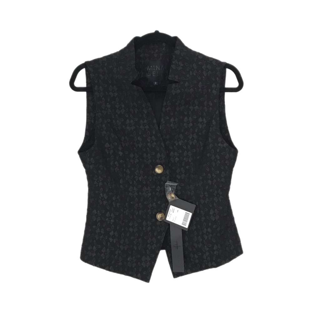 Mina Self Blazer Vest Women's Size S Black Floral Tailored Jacket Whimsigoth-NEW